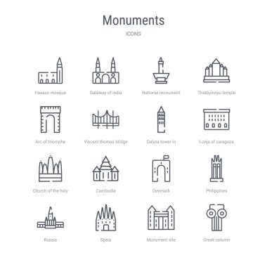 yunan colu gibi 16 anıtlar kavram vektör hattı simgeleri kümesi