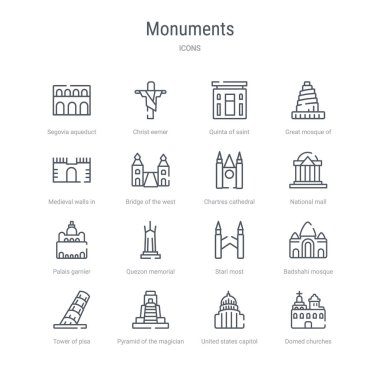 kubbeli chur gibi 16 anıtlar kavramı vektör çizgi simgeleri kümesi