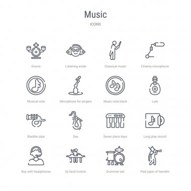 pied piper gibi 16 müzik kavramı vektör hattı simgeleri kümesi 