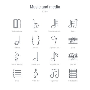 dott gibi 16 müzik ve medya kavramı vektör çizgisi simgeleri kümesi