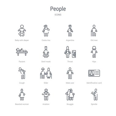 iğ gibi 16 kişi kavram vektör çizgisi simgeleri kümesi, rahat