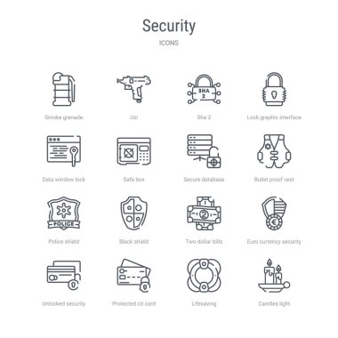 mumlar lig gibi 16 güvenlik kavramı vektör hattı simgeleri kümesi