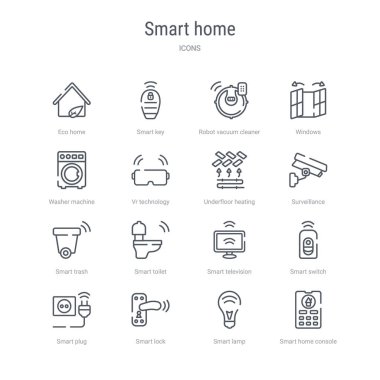 smart hom gibi 16 akıllı ev konsepti vektör çizgisi simgeleri kümesi