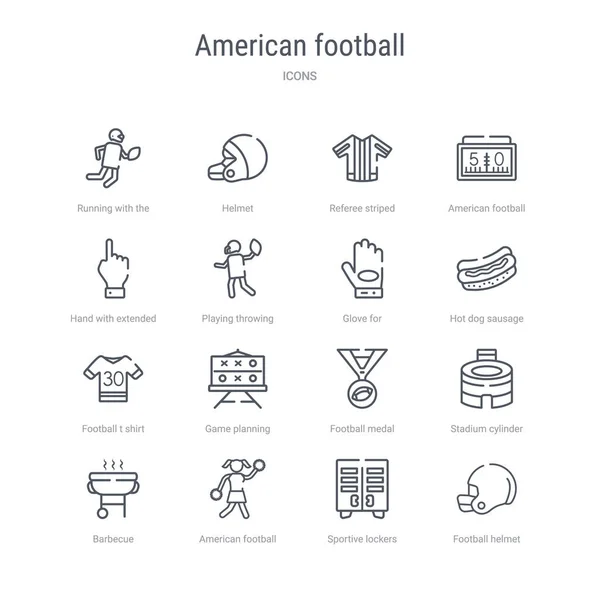 Conjunto de 16 ícones de linha vetorial conceito de futebol americano, como fo — Vetor de Stock