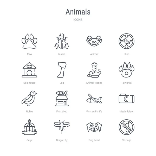 Conjunto de 16 animais conceito ícones de linha vetorial, tais como sem cães, cão —  Vetores de Stock