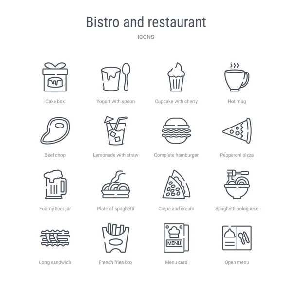 Set van 16 bistro en restaurant concept vector lijn iconen zo'n — Stockvector