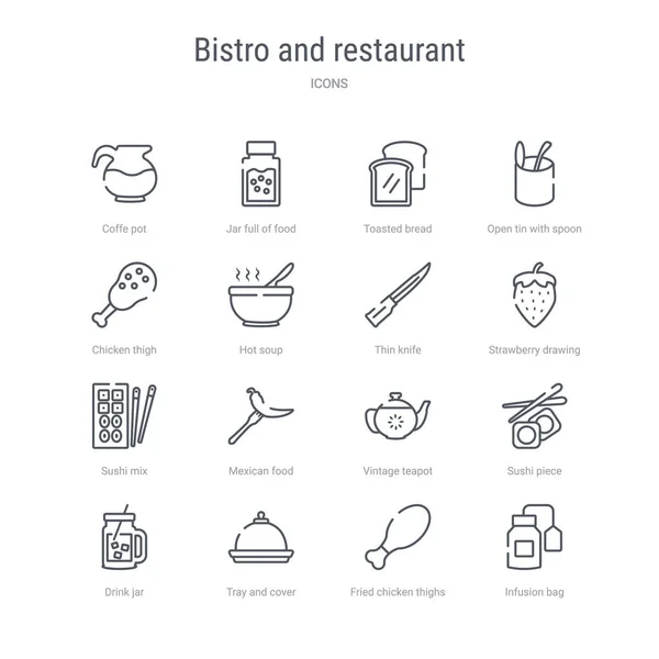 Set van 16 bistro en restaurant concept vector lijn iconen zo'n — Stockvector