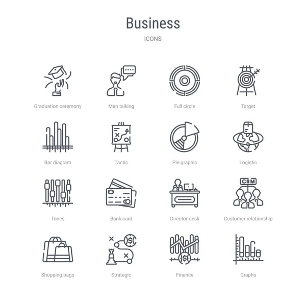 Ensemble de 16 icônes de ligne vectorielle de concept d'affaires telles que des graphiques, fin — Image vectorielle