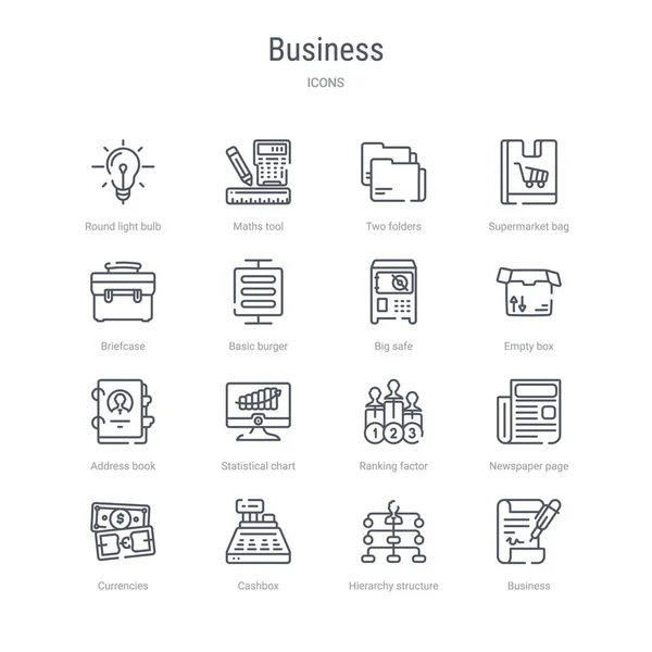 Conjunto de 16 iconos de línea vectorial concepto de negocio como negocio, h — Vector de stock