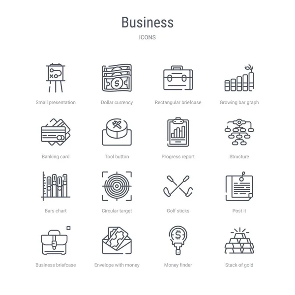 Set of 16 business concept vector line icons such as stack of go — Stock Vector