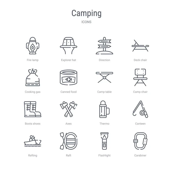 Satz von 16 Vektor-Linien-Symbolen wie Karabiner, f — Stockvektor