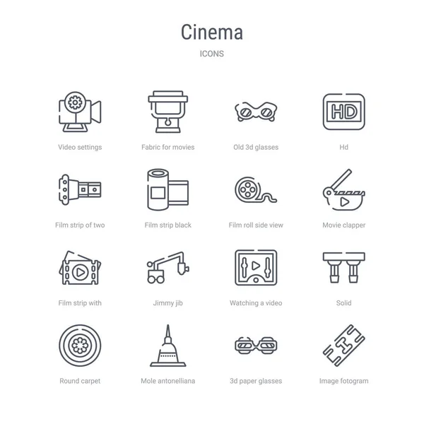 Conjunto de 16 iconos de línea vectorial concepto de cine como la imagen fotogra — Vector de stock