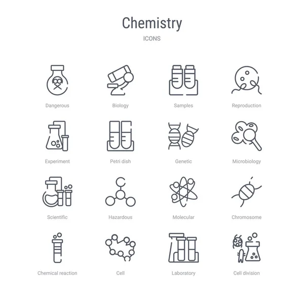 셀 divis와 같은 16 화학 개념 벡터 라인 아이콘의 집합 — 스톡 벡터