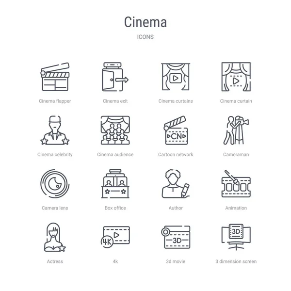 Set van 16 Cinema concept vector lijn iconen zoals 3 Dimension s — Stockvector