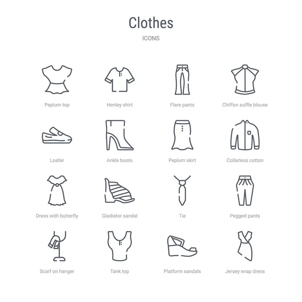 Ensemble de 16 vêtements concept vectoriel ligne icônes telles que jersey wrap — Image vectorielle