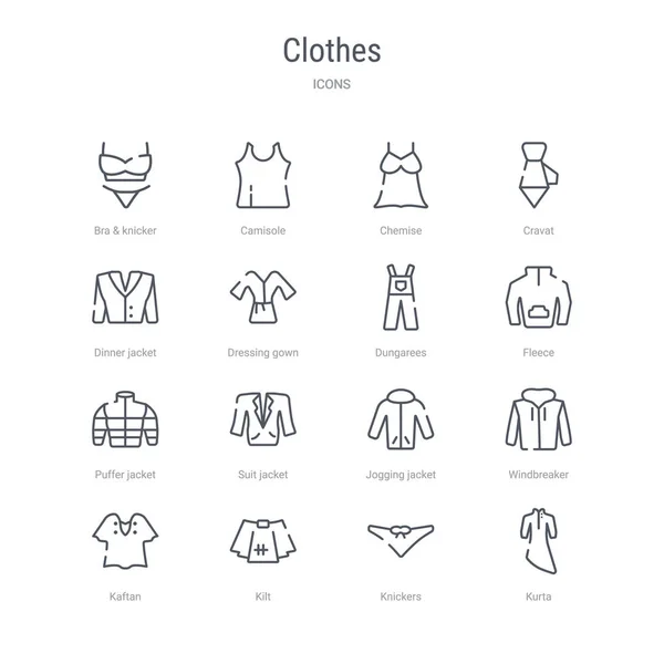Ensemble de 16 vêtements concept vectoriel icônes de ligne tels que kurta, knick — Image vectorielle