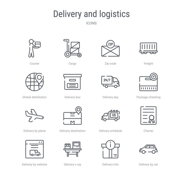 Ensemble de 16 icônes vectorielles de ligne de vecteur de concept de livraison et de logistique telles — Image vectorielle