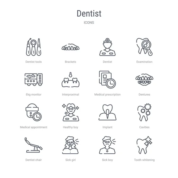 Sada 16 koncepčních ikon zubaře, jako jsou například Zubní bělení — Stockový vektor