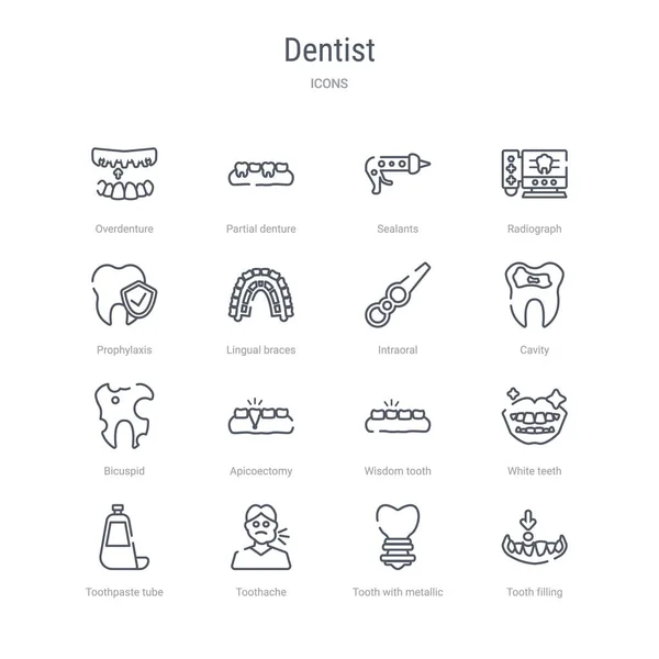 Conjunto de 16 ícones de linha vetorial conceito dentista, tais como fillin dente —  Vetores de Stock