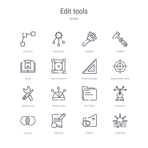 Набор из 16 инструментов редактирования концепции векторные линии значки, такие как легкость — стоковый вектор