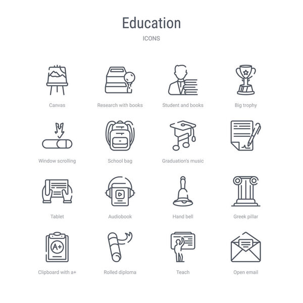 набор из 16 векторных значков образовательной концепции, таких как открытая электронная почта
