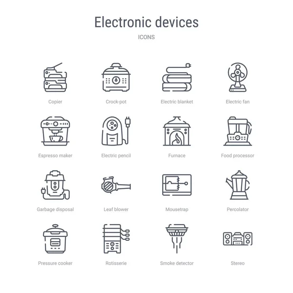Conjunto de 16 dispositivos electrónicos iconos concepto de línea vectorial como s — Archivo Imágenes Vectoriales