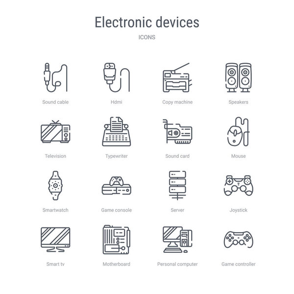 набор из 16 электронных устройств понятие векторной линии значки, такие как г
