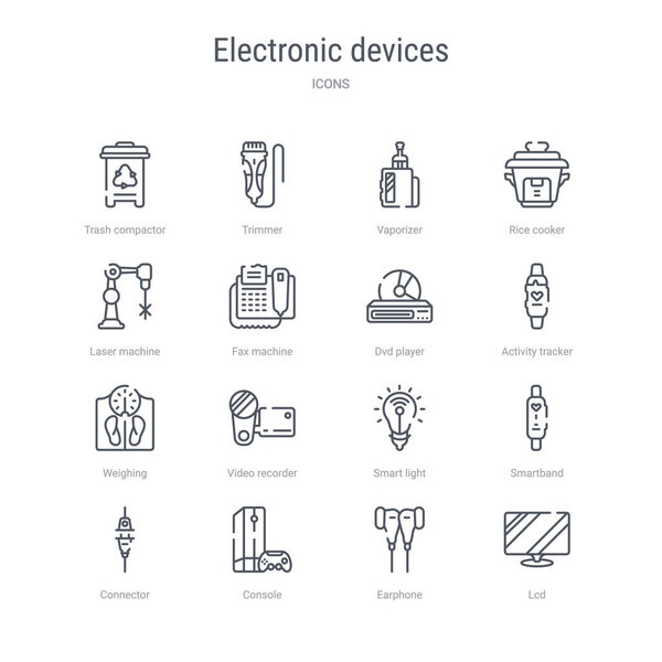 набор из 16 электронных устройств понятие векторной линии значки, такие как л
