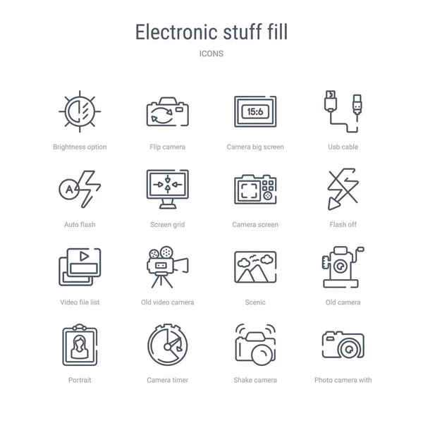 Conjunto de 16 cosas electrónicas llenar iconos concepto de línea vectorial como un — Archivo Imágenes Vectoriales