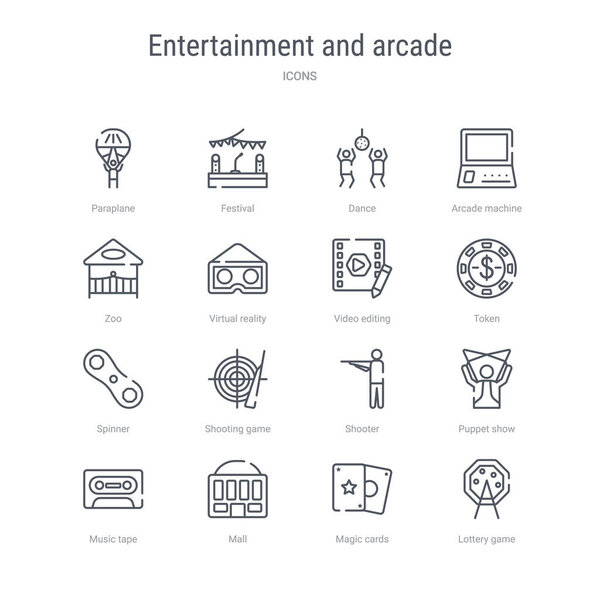 set of 16 entertainment and arcade concept vector line icons suc