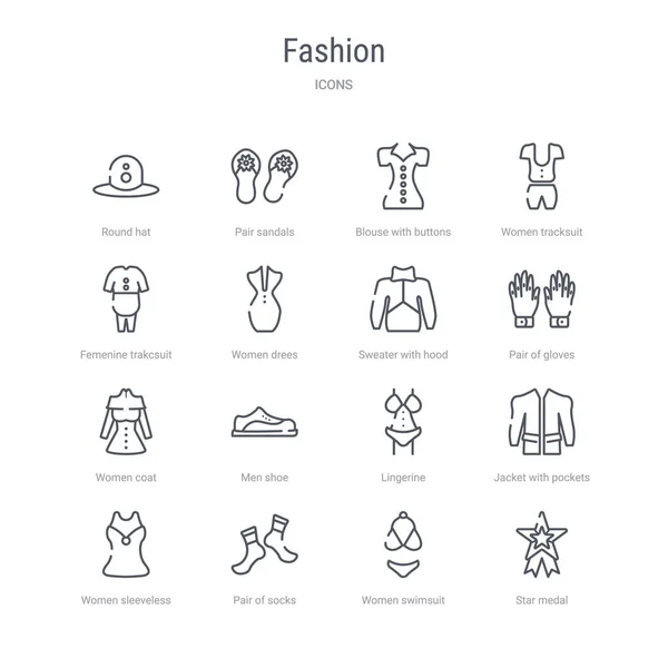 Conjunto de 16 ícones de linha vetorial conceito de moda, como medalha de estrela , —  Vetores de Stock
