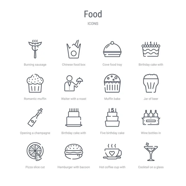 16 种食物概念矢量线图标，如 g 上的鸡尾酒 — 图库矢量图片
