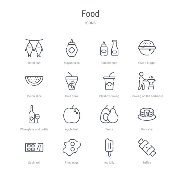 Set of 16 food concept vector line icons such as toffee, ice lol — Stock Vector