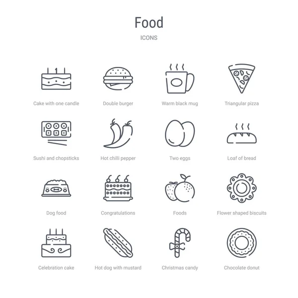 16个食品概念矢量线图标，如巧克力甜甜圈 — 图库矢量图片