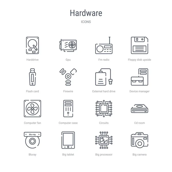 Set van 16 Hardware concept vector lijn iconen zoals Big camera, — Stockvector