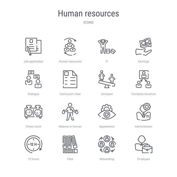 Conjunto de 16 iconos de línea vectorial de concepto de recursos humanos como empl — Vector de stock