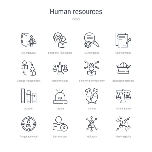 Conjunto de 16 iconos de línea de vector de concepto de recursos humanos tales como cumplir — Vector de stock