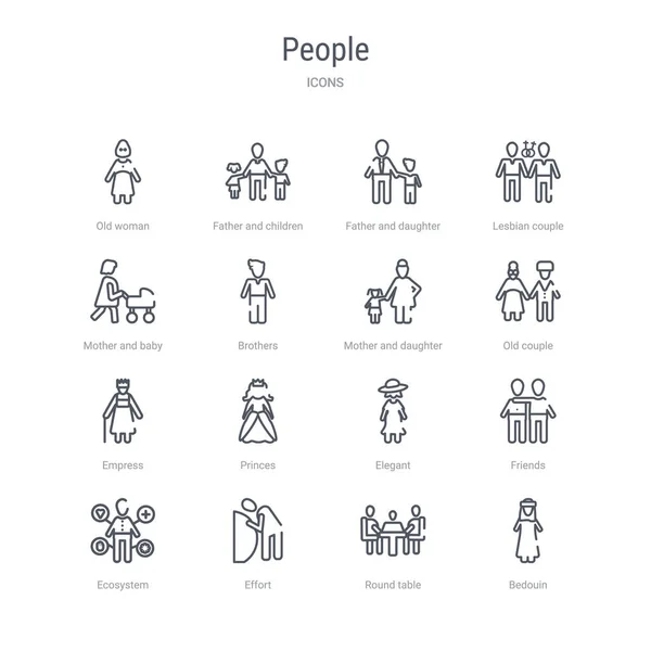 Set of 16 people concept vector line icons such as bedouin, roun — Stock Vector