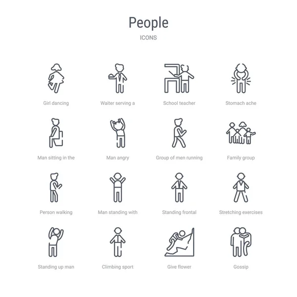 Conjunto de 16 iconos de línea vectorial concepto de personas, tales como chismes, dar — Vector de stock