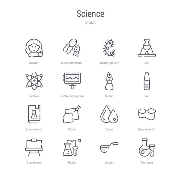 Conjunto de 16 conceito de ciência ícones de linha vetorial, tais como tubo de ensaio, s —  Vetores de Stock