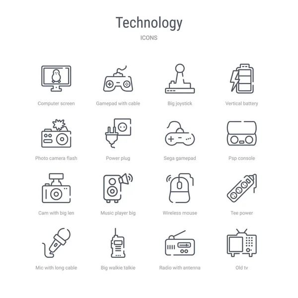 Conjunto de 16 tecnologia conceito vetor ícones de linha, tais como tv antiga, r — Vetor de Stock