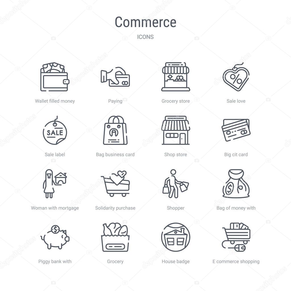 set of 16 commerce concept vector line icons such as e commerce 