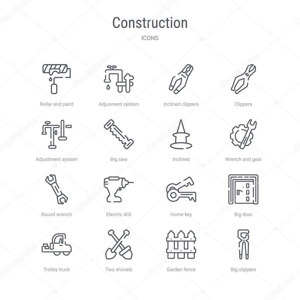 set of 16 construction concept vector line icons such as big cli
