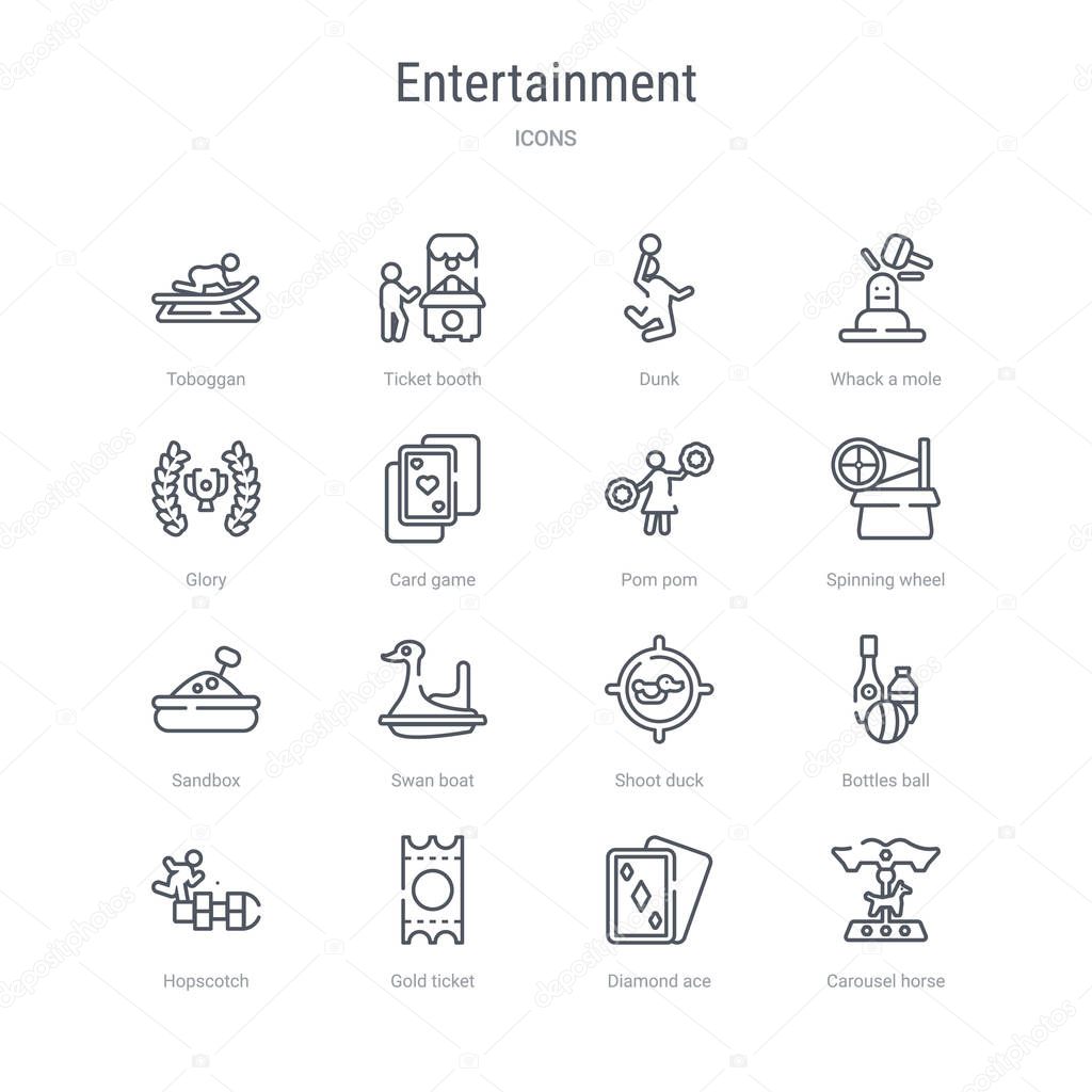 set of 16 entertainment concept vector line icons such as carous