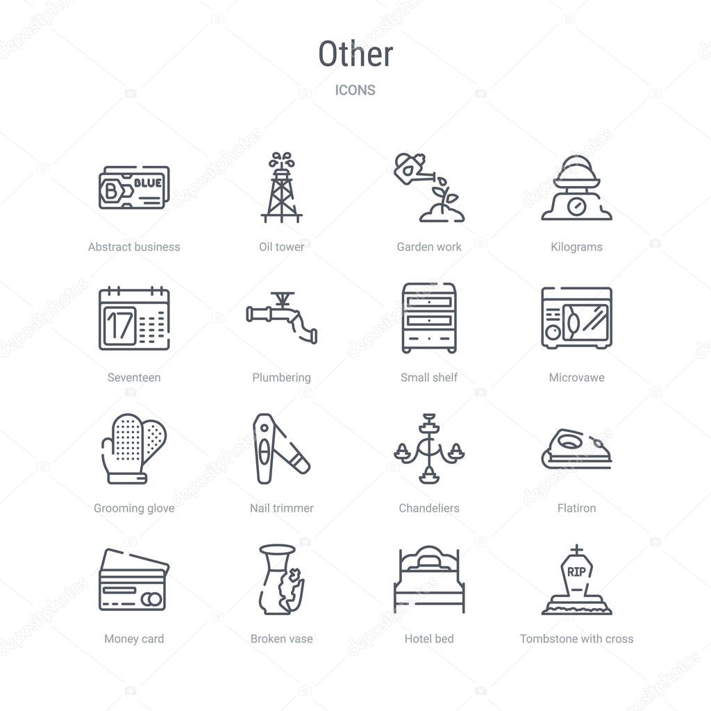 set of 16 other concept vector line icons such as tombstone with
