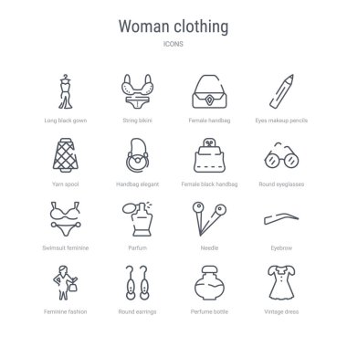 vinta gibi 16 kadın giyim kavramı vektör hattı simgeleri kümesi