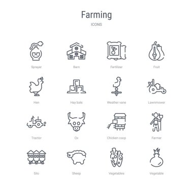sebze, v gibi 16 tarım kavramı vektör çizgi simgeleri kümesi