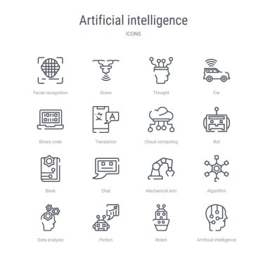 gibi 16 yapay zeka kavramı vektör hattı simgeleri kümesi