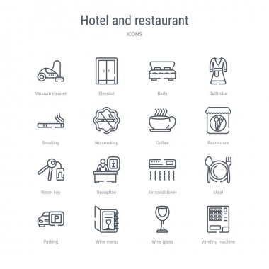 gibi 16 otel ve restoran konsepti vektör hattı simgeleri kümesi