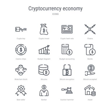 gibi 16 kriptopara ekonomisi kavramı vektör hattı simgeleri kümesi 